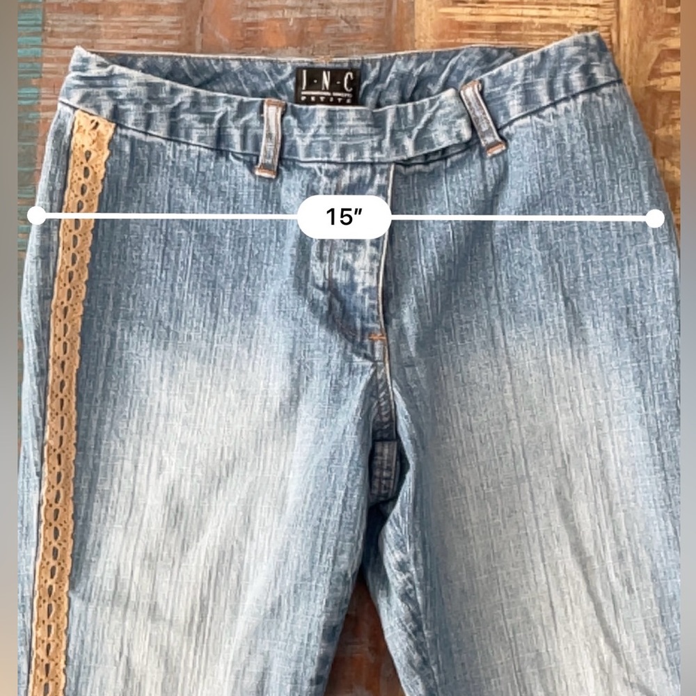 INC International Concepts Blue Jeans with Brown Lace Detail - Picture 7 of 8